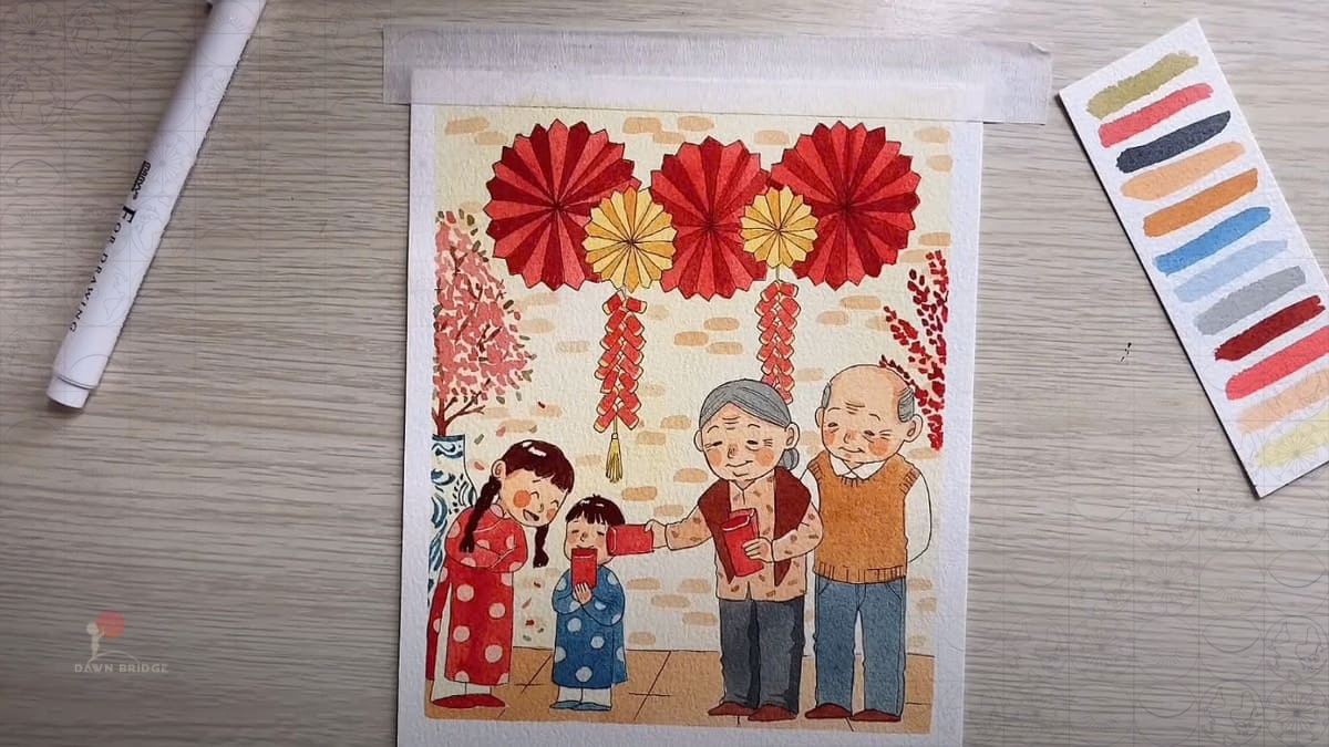 anh bia mau tranh ve ngay tet cho tre